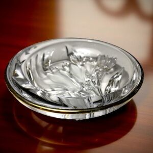 Vintage Mikasa Studio Nova Frosted Iris Gold Rim Crystal Candy Trinket Dish